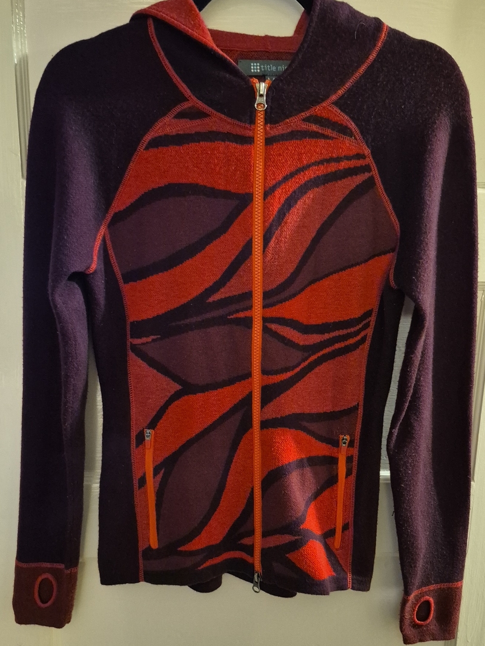Title Nine Red and Purple Hooded Zip-Up Sweater